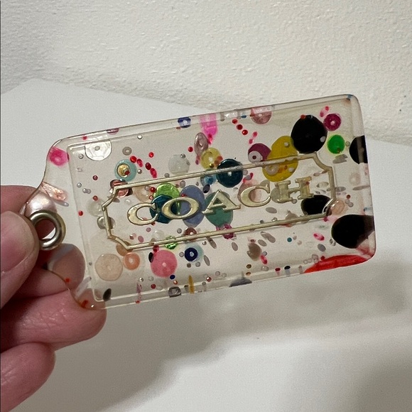 🥳🎉 3.5" Coach Poppy XL Multicolor Confetti Lucite Hangtag Bag Fob Charm Keychain - Picture 3 of 12